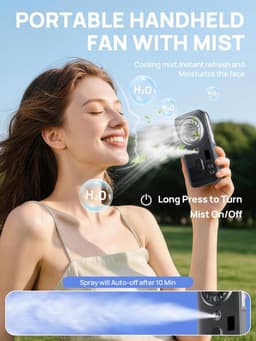 Handheld Misting Fan - Oplaadbare draagbare persoonlijke koelventilator met 4 snelheden en waterspray, stille lichtgewicht mini handventilator voor reizen, thuis kantoor, buiten en strand — thumbnail 2