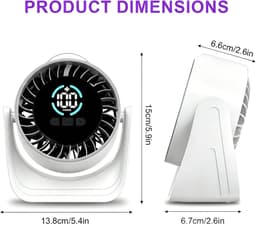 Tafelventilator - draagbare turboventilator, 100 standen traploos regelbaar, stille slaapmodus met nachtlampje, type C snel opladen, 360° tafel- en wandventilator voor outdoor, camping, huis, kantoor — thumbnail 5