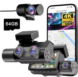 Dashcam Auto - 3 Kanaals Camera - Verkeerssituaties Vastleggen - 4K UHD Nachtzicht - 64GB Inclusief - Zwart — thumbnail 1