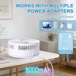 Opvouwbare Statiefventilator - Draadloze Ventilator met Afstandsbediening - 9000mAh Accu - USB-C Oplaadbaar - 4 Snelheden - Oscillatie 55° - Timer 1-4 uur - Wit — thumbnail 2