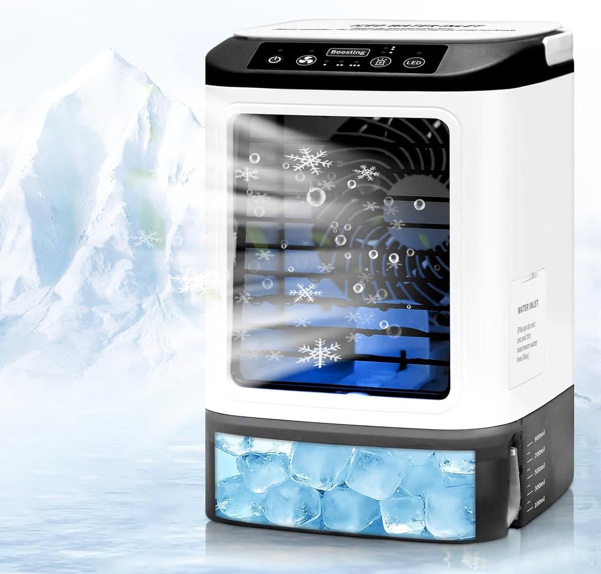 KZQ Draagbare Airco - 4 Snelheden - Verdampingskoeler Met Spray En Ijsblokjesvorm - 900ml Watertank - 7 Led Verlichting - Stille Ventilator Zonder Raam - Voor Thuis Kantoor En Reizen - 1 Stuk — afbeelding 1