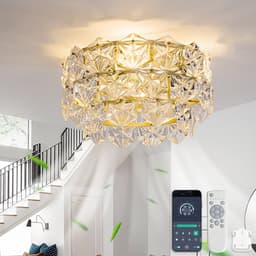 19-inch Deckenventilator met kristallen kroonluchter - App- en afstandsbediening - 6 snelheidsstanden - Omkeerfunctie voor winter/zomer - Goudkleurig met ruitpatroon - ABS-bladen — thumbnail 2