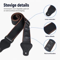 Premium verstelbare Gitaarband - Gitaar Gitaarriem met plectrum houders - zwart — thumbnail 3