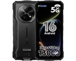 DOOGEE Fire 7 Robuuste Smartphone - IP68/IP69K Outdoor Telefoon - Dual SIM 5G - 6GB RAM - 128GB ROM - 13000mAh 18W - Android 15 - 6,6 inch - 64MP AI-camera - NFC, GPS, OTG - Zwart
