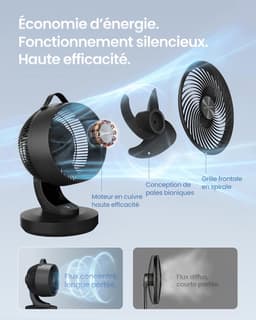SONGMICS XFC001B1EU Bureauventilator, stil, 20 dB, met afstandsbediening, krachtige luchtcirculatie, 70 graden oscillatie, 8 snelheden, timer 12 uur, inktzwart — thumbnail 3