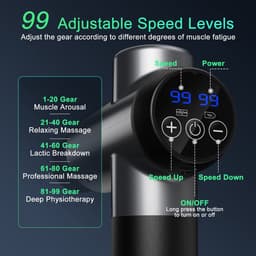 SnelShoppen - Massagepistool Draagbare Stil Diep Weefsel Spiermassagegeweer met 99 Verstelbare Niveaus, 6 Massagekoppen, LCD-aanraakscherm, Houtskoolz — thumbnail 2
