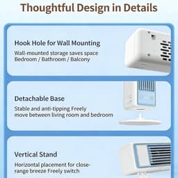 Archi USB Torenventilator – Draadloze Bureauventilator – Luchtkoeler - 3600mAh – 3 Snelheden – Met Afstandsbediening – Wit — thumbnail 4