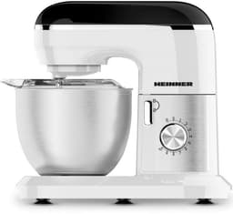 Heinner Planetaire Keukenmachine – 1000 W – RVS Mengkom 5 L – 10 Snelheden + Pulsstand – Garde, Deeghaak en Menghaak – Transparant Spatdeksel – Wit — thumbnail 1