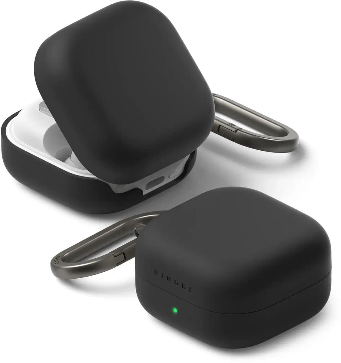 Ringke Silicone Hoesje Geschikt voor Samsung Galaxy Buds 4 / 4 Pro - Siliconen Cover - Karabijnhaak - Case Zwart — afbeelding 1