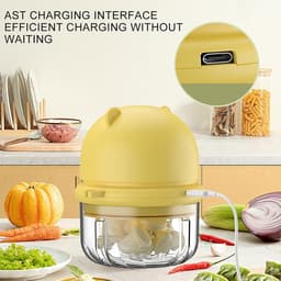 Mini Keukenmachine - Knoflookhakker Groentehakker - Snel Ingrediënten Snijden - Draadloos en Krachtig - 350 ml - Geel — thumbnail 3