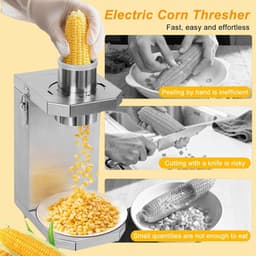Maïsschiller Roestvrijstaal - Maïs Dorser - Gemakkelijk Maïs Bereiden - Automatisch One-Touch Dorsen - 33 cm Hoog - Zilver — thumbnail 3