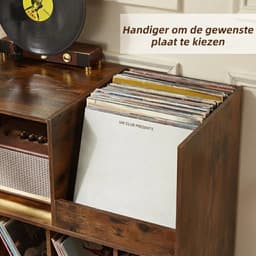 Lìon® Platenspeler Kast - Houder voor Vinylplaten - Platenkastje met Plank - Bruin - 40cm x 80cm x 83cm — thumbnail 5