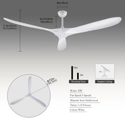 COVREO Plafondventilator 182,3 cm wit hout, 3 bladen met afstandsbediening — thumbnail 3