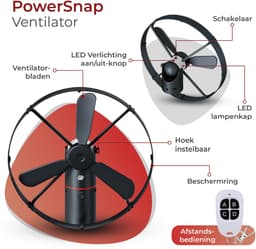 Caliber Draadloze ventilator met Standaard - Kantelbaar en Draaibaar - Fluisterstil en krachtig - 2 Standen - Inclusief LED Lamp - Accu niet meegeleverd - Werkt met PowerSnap Accu Platform (CPS-FAN) — thumbnail 4
