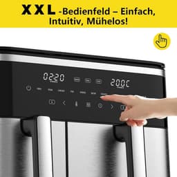 Heteluchtfriteuse Dubbel - Dubbele mand - Gelijk Koken - SYNC functie - 11 Liter - Zwart — thumbnail 3