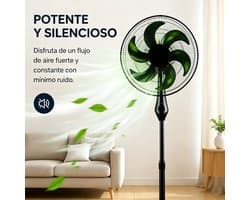 Wentinkmo zwarte staande ventilator - Krachtig 55W motor - verstelbare hoogte totaal 130 cm - 3 snelheden