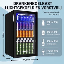 Brandistry - Drankenkoelkast - Drankkoelkast - Koelkast - Glazen Deur - Verstelbare Planken - 90 Liter - LED Verlichting - Grijs — thumbnail 2