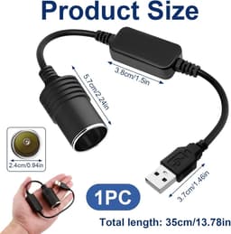 SnelShoppen - 5V USB A Plug naar 12V Sigarettenaansteker Adapter voor Auto, USB naar Sigarettenaansteker 12V Converter voor Dashcam, Rij Recorder DVR, — thumbnail 5