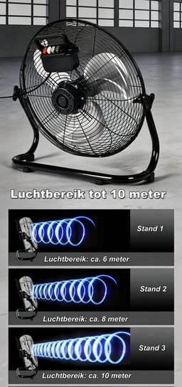 Casalora Krachtige Ventilator - Ventilator Staand - Industriële Vloerventilator 25CM – Zwarte Tafelventilator met 3 Snelheden, 130° Draaibare Luchtstroom, Aluminium Bladen voor Woonkamer, Garage en Werkplaats — thumbnail 2