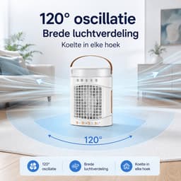 VHV - Ventilatoren - Luchtkoeler - Aircooler - Mobiele luchtkoeler - Torenventilator - Verkoeling - Bladloze ventilator - Oscillerend - Met watervernevelaar - Oplaadbaar - Voor bureau en kantoor - Wit — thumbnail 3