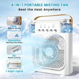 Persoonlijke Aircooler, Mini verdampings‑bureaukoeler met 5 sproeiers, 3‑snelheden & 3 timers, 7‑kleuren LED, 600ML voor kamperen slaapkamer kantoor (Wit) — thumbnail 3