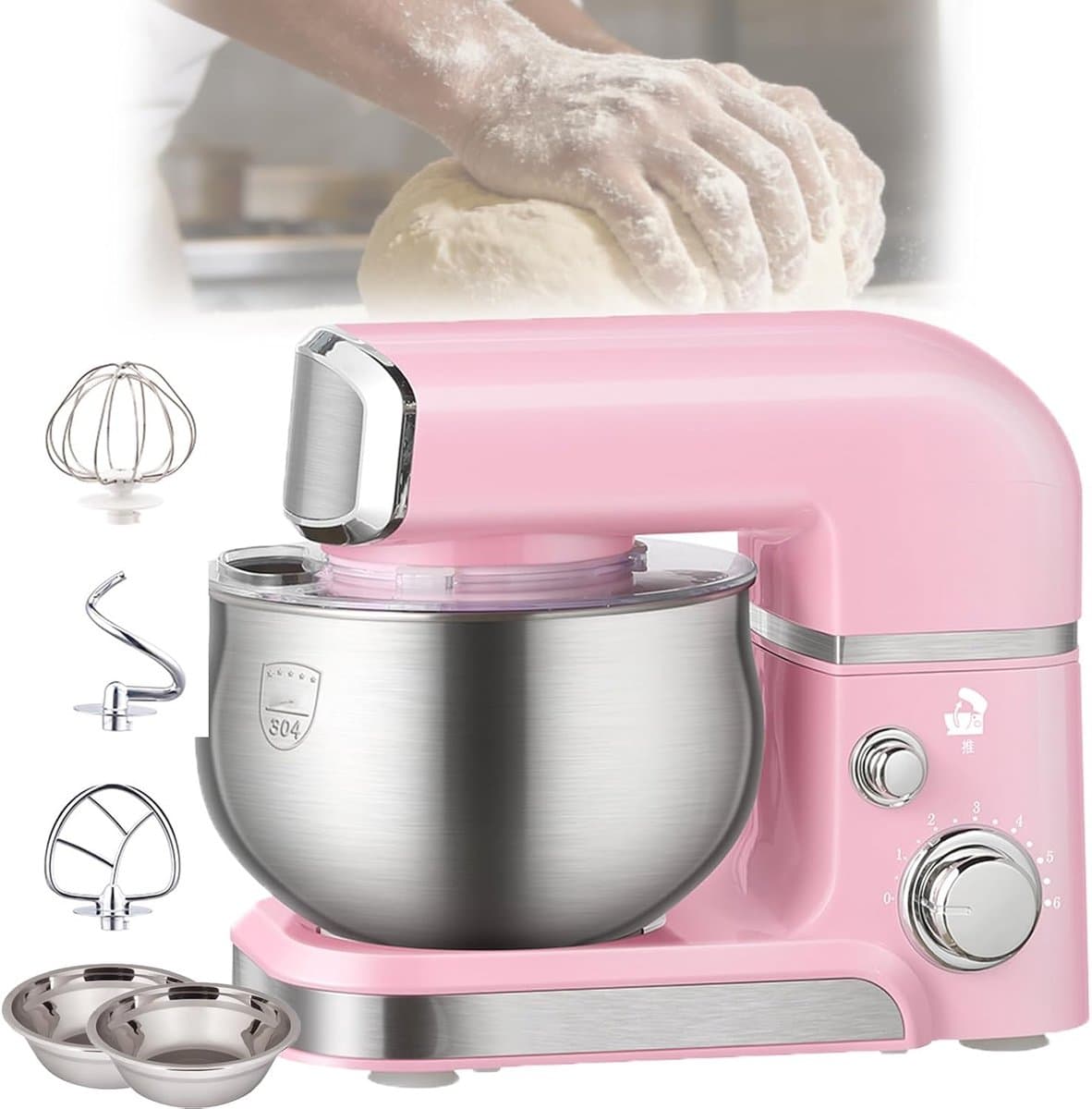 Elektrische Mixer - Keukenmachine - Thuis Bakken - 6 Snelheden - 3.5L Kom - Roze — afbeelding 1