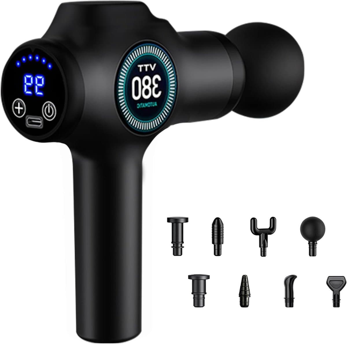 Massagepistool - Spierhersteller Apparaat - Spierpijn Verlichten - 99 Snelheden 9 Koppen - 20.5 cm Lengte - Zwart — afbeelding 1