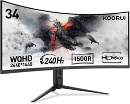 KOORUI G3441XC 34" Gebogen Gaming Monitor – WQHD 3440×1440 – 240Hz – VA – 1500R – HDR400 – 1ms MPRT – 4000:1 Contrast – HDMI 2.1 & DP 1.4 - Zwart — thumbnail 2