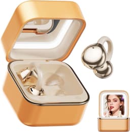 Clip-on Oordopjes Open Oor Koptelefoon, Draadloze Bluetooth Oordopjes 6.0 met Make-up Spiegel LED Licht, 50 uur Speeltijd, Over Ear Oordopjes Comfortabel voor Vrouwen Cadeaus, Sport, Workouts en Brildragers Oranje — thumbnail 1
