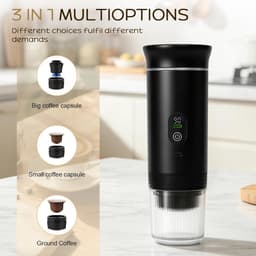 Draagbaar Koffiezetapparaat - 3-in-1 espressomachine – Met led-display – 20 bar druk en indicatoren voor temperatuur en batterijniveau in realtime – Geschikt voor gemalen koffie en capsules – Ideaal voor op reis, op kantoor en in de camper – Grijs — thumbnail 2