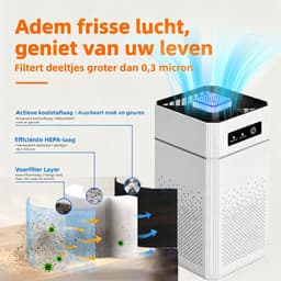 Luchtreiniger voor Woonkamer, Slaapkamer en Huisdieren - Luchtbevochtiger - Met HEPA‑filter, 3 standen instelbaar - Wit — thumbnail 3