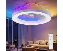 RGB Ventilator - Dimbaar Met Afstandsbediening - Memory - 6 Ventilator Standen - Timer - Plafondventilator - 48 cm - Woonkamerlamp - 10 RGB Kleuren