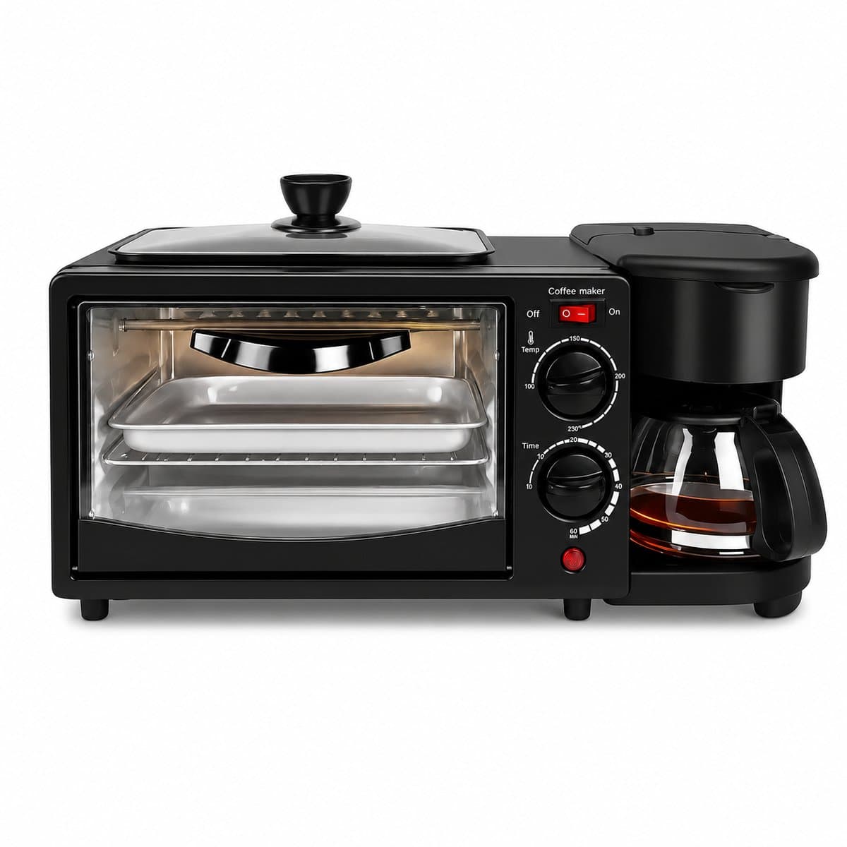 Celestul 3-in-1 Magnetron – Mini Oven 9L – Koffiezetapparaat met Geïsoleerde 600 ml Koffiekan – Broodrooster – Compact Keukenapparaat – Zwart — afbeelding 1