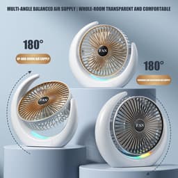 Oplaadbare bureaumventilator - USB tafelventilator met RGB licht - Stille kleine bureauventilator - 3 snelheden tafelventilator - RGB looplicht, bedraad en draadloos gebruik - Kunststof - 20×5×21cm - Geschikt voor kantoor en thuis - Zwart — thumbnail 3