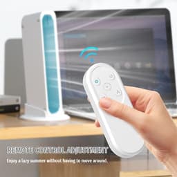 Stille draagbare USB torenventilator - Bladloze Torenventilator - 4000mAh - 3 snelheden - met losse voet en afstandsbediening - voor bureau, slaapkamer en camping - blauw-oranje — thumbnail 3
