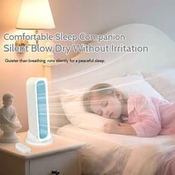 Bladloze Torenventilator - USB Torenventilator - 4000mAh - 3 snelheden - Stille Staande Ventilator - met losse voet en afstandsbediening - voor bureau, slaapkamer en camping - wit — thumbnail 4