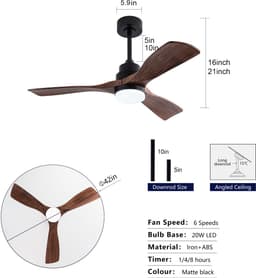 HAUSS SPOLE Plafondventilator Met Verlichting - 107 cm - ABS - Zwart En Donker Walnoot - Afstandsbediening En Omkeerbare DC-Motor — thumbnail 3