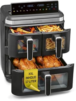 GOURMETmaxx FryUp3 Verticale heteluchtfriteuse, 3 kamers, heteluchtfriteuse XXL, 17 liter, airfryer met inklapbaar touchdisplay, 12 onetouch-programma's, kijkvenster, airfryer voor 12 personen — thumbnail 1