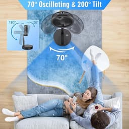 Vloerventilator - Zomerkoeling - Staande ventilator - Koeling woonkamer - Hittebestrijding - Verstelbare ventilator - Ventilator met afstandsbediening - Stille ventilator - Draaibare ventilatorkop - Verfrissing binnenlucht - Ventilatie - Zwart — thumbnail 2