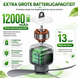 Lapamax Camping ventilator Ø 45cm-12000mAh - tent ventilator Afstandsbediening & Timer - 4 Snelheden & 3 Lichtstanden - Stille DC Motor - Afneembare Bladen -ventilator camper Voor Tent, Caravan, Overkapping & Buiten — thumbnail 4