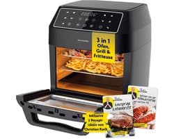 SnelShoppen - Digitale Heteluchtfriteuse 12L met XXL Accessoirepakket, Oven, Grill en Friteuse, Kijkvenster, Touchscreen, Airfryer zonder Olie, 10 Pro