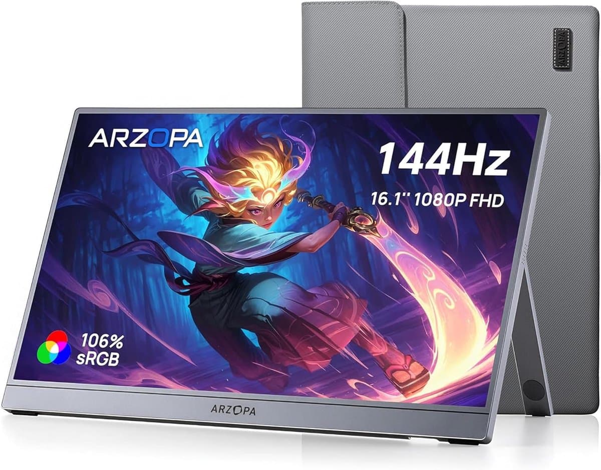 Arzopa Z1FC - Portable 144hz Gaming Monitor - Inclusief Sleeve - Premium Slim Aluminium Design - Space Grey - Apple Macbook Compatible - 100% sRGB Kleurprofiel - Met kabelbundel - 16 inch — afbeelding 1