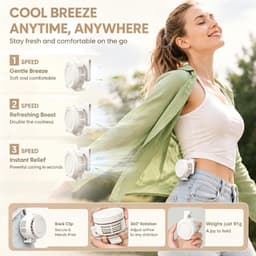 Mini Ventilator - Clip-On Ventilator - Handventilator - 3 Snelheidsinstellingen - Nekventilator - Oplaadbaar via USB - Portable Clip Fan - Stille Ventilator - Tafelventilator Waaier Handwaaier - Ideaal voor op reis, kamperen of reizen - Wit — thumbnail 4