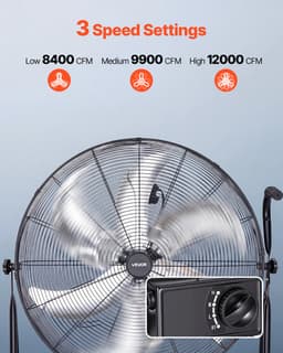 VEVOR Vloerventilator Ø762mm, 360° Kantelbare Windmachine, Staande Ventilator met 3 Snelheidsstanden, Draagbare Trommelventilator met Handvat, Wielen & 1,6m Kabel, Industriële Ventilator voor Garage Magazijn — thumbnail 5