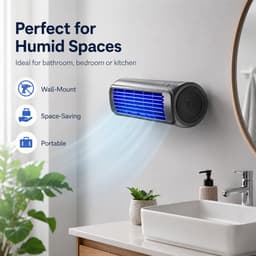 Bobypet - Premium Aircooler Muurmontage - Zonder Boren Ventilator - Energiezuinige Koeler met Drie Snelheden - Draagbare Mobiele Airco Cooler voor Slaapkamer, Keuken en Badkamer - Compacte Wandventilator met Geavanceerde Waterkoeling - grijs — thumbnail 5