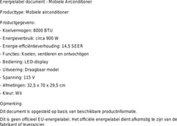 Mobiele airco 8000 BTU draagbaar met ontvochtiger, ventilator en led-display inclusief raamkit — thumbnail 2