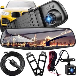 Full HD Autospiegeldashcam | Achteruitrijcamera | Nachtzicht | Loop-opname | 4,3-inch Display | 170° Voor | 120° Achter | 1080P | Dubbele Autocamera | Parkeermonitor | Achteruitrijmonitorsysteem — thumbnail 1