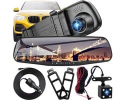 Full HD Autospiegeldashcam | Achteruitrijcamera | Nachtzicht | Loop-opname | 4,3-inch Display | 170° Voor | 120° Achter | 1080P | Dubbele Autocamera | Parkeermonitor | Achteruitrijmonitorsysteem