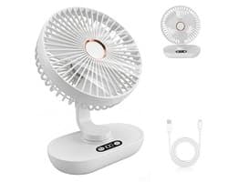 longziming -Oscillerende Mini Tafelventilator - Compacte Bureaukoeler - Draadloze Ventilator - 120° Horizontale Oscillatie - Borstelloze Koperen Motor - LED Digitalaanwijzing - Fluisterstil Koelcomfort - 1 Stuk