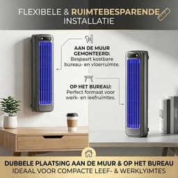Aircooler Muurmontage - Bladloze Tafeltorenventilator - draagbare USB torenventilator - 3 standen - Mobiele Airco - Persoonlijke Koeler - Stille ventilator met sterke luchtstroom - Voor slaapkamer en kantoor — thumbnail 2